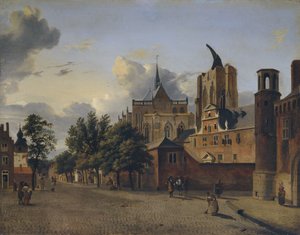 A street in Cologne with the unfinished cathedral in the centre