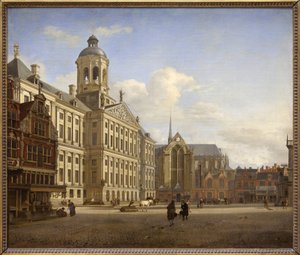 The Dam with the New City Hall in Amsterdam by Jan van der Heyden