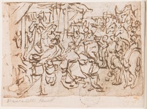 Page of a Sketchbook; Adoration of Magi; St. Christopher and Christ Child by Jan van der Straet, called Stradanus