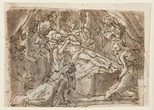 Recto: Lamentation over the Dead Christ; Verso: Zeuxis Painting Helen of Troy by Jan van der Straet, called Stradanus