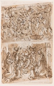 Young St. John the Baptist Guided by Angels in the Desert; Sacra Conversazione with Sts. Barbara and Catherine; Cruxifiction; Christ Healing Paralytics Near the Pool of Bethesda by Jan van der Straet, called Stradanus