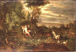 An Allegory of Water: A Sea Nymph by a Reedy Shore with Fish, Shells and Birds Nearby, the Triumph of Amphitrite Beyond