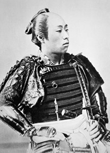 Samurai of Old Japan with traditional hairstyle