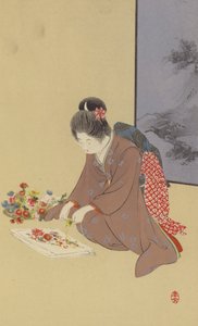 A Young Girl Playing with Chrysanthemums