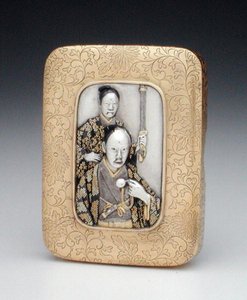 Box and cover showing a feudal lord with retainer