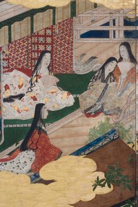 (detail) Spring in the Palace, Six-Fold Screen from The Tale of Genji, c.1650