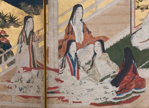 (detail) Spring in the Palace, Six-Fold Screen from The Tale of Genji, c.1650