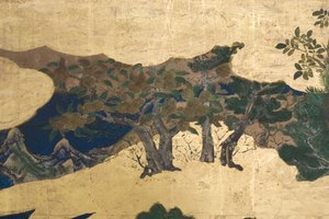 (detail) Spring in the Palace, Six-Fold Screen from The Tale of Genji, c.1650