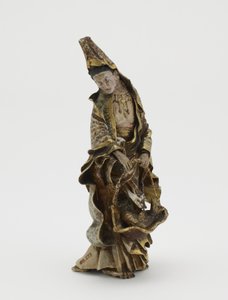 Figure of Kannon holding a fish in a basket, Meiji era by Japanese School