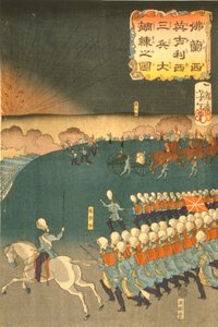French and British troops engaged in military training manoeuvres, Yokohama, Japan by Japanese School
