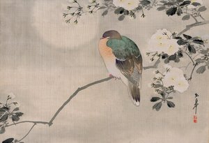 Japanese Silk Painting of a Wood Pigeon by Japanese School