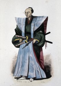 Japanese nobleman with weapons and ceremonial attire, 1860 by Japanese School