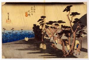 Landscape in the Rain. Japanese Print. 19th Century