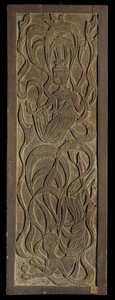 Panel with low-relief carving of Buddhist apsaras by Japanese School