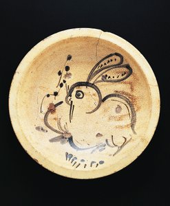 Rabbit painted on plate used by nishin-zara sellers by Japanese School