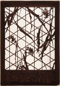 Stencil: Grain, Bark and Branches on Bamboo Trellis by Japanese School
