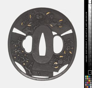 Tsuba: Chrysanthemum, Cherry, Iris by Japanese School