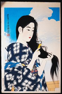Young Woman Combing Her Hair by Japanese School
