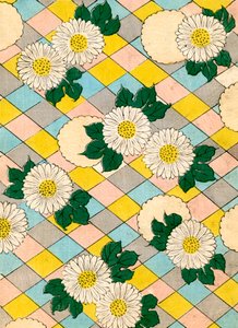 Colour Woodblock Print of Chrysanthemum Blossoms