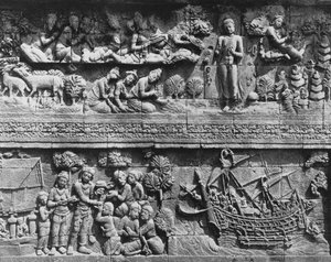 Borobudur Temple Relief of Bodhisattva Bathing by Javanese School