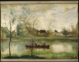 Daubigny Working on His "Botin" Near Auvers-sur-Oise by Jean-Baptiste-Camille Corot