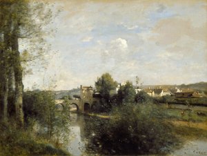 Seine and Old Bridge at Limay by Jean-Baptiste-Camille Corot