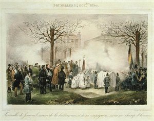 The Funeral of Louis-Alexandre Dechet (Jenneval) and his Companions who Died on the Field of Honour, 24th October 1830 (engraved by Dewasme-Pletinckx) by Jean Baptiste (after) Madou