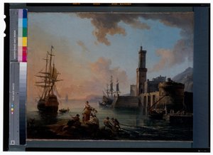 Fishermen and Courtesans in a Mediterranean Port at Sunset