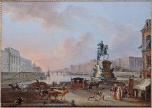 La Monnaie, the Pont Royal and the Louvre, seen from the Pont-Neuf (circa 1775) by Jean Baptiste Lallemand