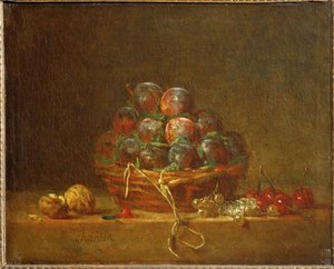 A Basket with Plums, Nuts, Currants and Cherries by Jean-Baptiste Simeon Chardin