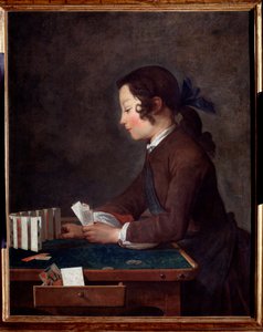 A young boy playing cards by Jean Baptiste Simeon Chardin