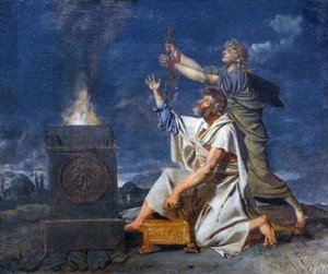 A Young Roman Warrior Accompanied by His Father Asks the Gods for the Success of His Weapons, c.1780 by Jean Germain Drouais
