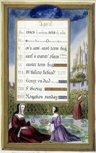 April: Ladies in a garden (Taurus) - facsimile of the Hours of Anne of Brittany, by Jean Bourdichon