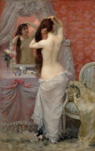 Young Nude Woman Combing Her Hair Indoors