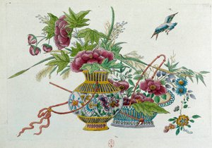 Flowers in a vase. Drawing from a Chinese vase