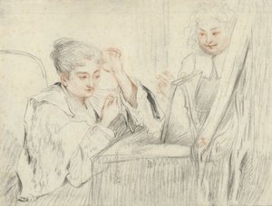 Rosalba Carriera (?) at Her Toilet by Jean Antoine Watteau (possibly)