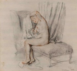Nude Woman Removing Her Shirt, ca 1717 by Jean Antoine Watteau