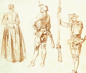 Study of a Young Woman and Two Huntsmen, c.1712-13