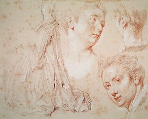 Three Heads and a Seated Woman, c.1716