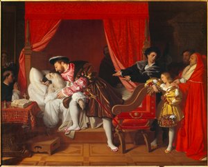 The King of France Francois I receives the last sighs of Leonardo da Vinci at Clos Luce