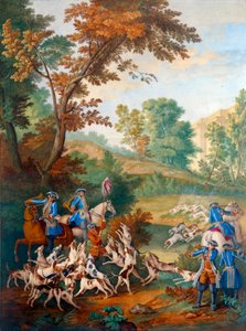Plaque depicting the hunts of Louis XVI by Jean Baptiste (after) Oudry
