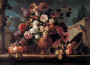 Flowers, fruits and parrots