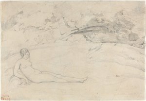 A Nude Reclining in a Landscape, 1825-1828 by Jean Baptiste Camille Corot