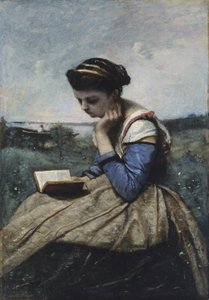 A Woman Reading by Jean Baptiste Camille Corot