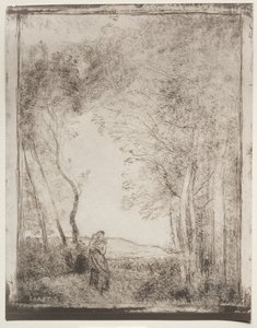 A Young Mother at the Entrance of a Wood, Original Impression 1856, Printed in 1921 by Jean Baptiste Camille Corot