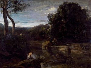 A Pastor Bathing by Jean Baptiste Camille Corot