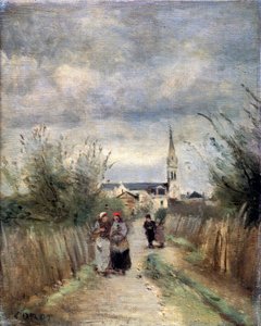 Bell tower in Argenteuil Road to the Church by Jean Baptiste Camille Corot