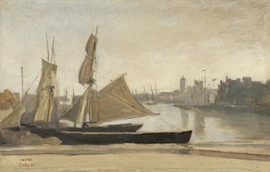 Dunkerque, Fishing Boats tied to the Wharf by Jean Baptiste Camille Corot