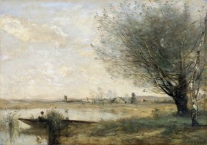Fisherman Moored at a Bank by Jean Baptiste Camille Corot
