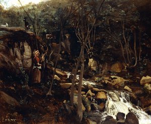 Lormes - A Torrent with a Standing Peasant, Spinning Wool